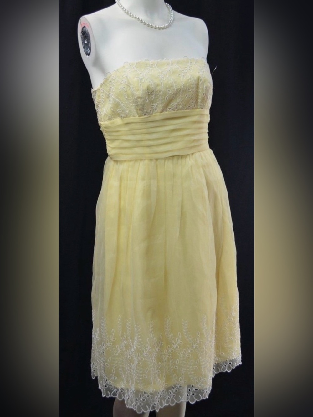 David's Bridal Strapless Yellow Lace Cocktail Dress - Size 14